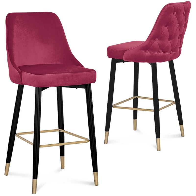 Deco In Paris - dorina - Lot de 2 tabourets de bar en velours rouge bordeaux dorina