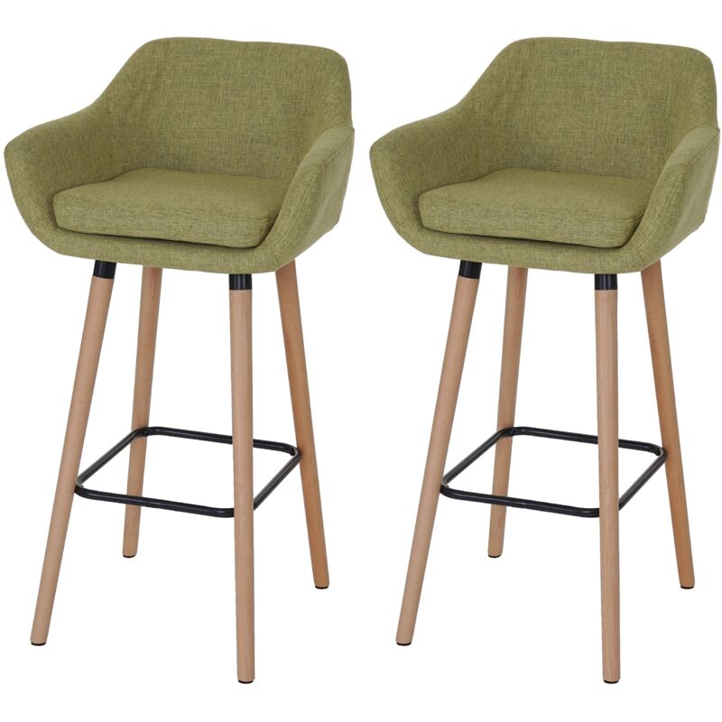 Décoshop26 - Lot de 2 tabourets de bar chaise de bar comptoir avec repose-pieds en tissu vert clair 040000169 Décoshop26 - Lot de 2 tabourets de bar chaise de bar comptoir avec repose-pieds en tissu vert clair 040000169