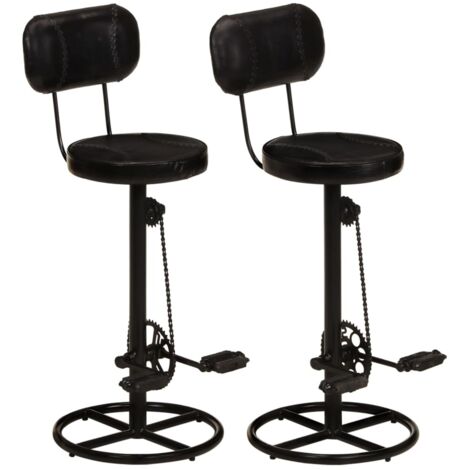 Lot de 2 Tabourets de bar  Chaise de Bar  Tabouret Haut  Siège de Cuisine noir cuir de chèvre véritable VSGS939523