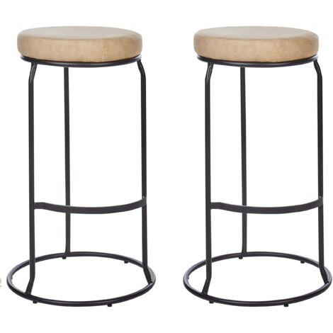 Lot de 2 Tabourets de Bar Chaise d'Ilot de Cuisine en Cuir PU Beige Milroy