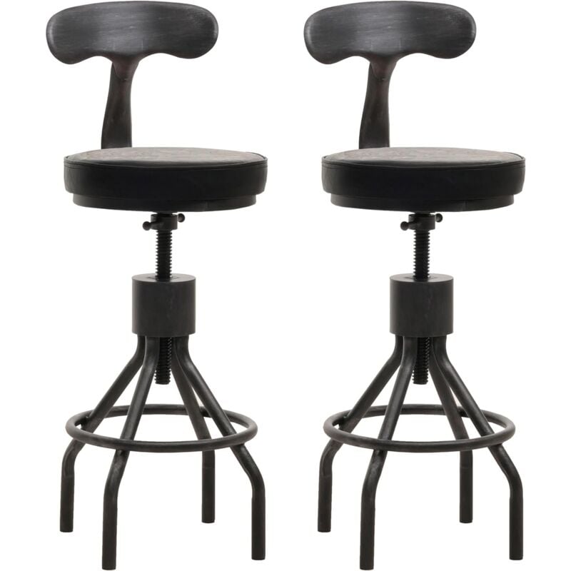 Décoshop26 - Lot de 2 tabourets de bar chaise haute design industriel avec repose-pieds rotatif réglable en hauteur en acier et simili cuir noir