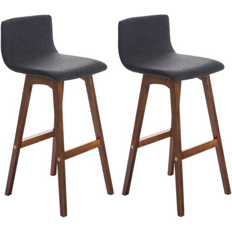 Lot de 2 tabourets de bar chaise hautes en tissu gris foncé piètement à quatre pieds en bois foncé 100004419