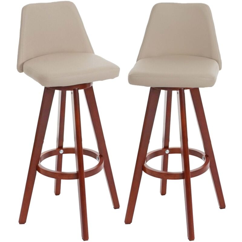 Décoshop26 - Lot de 2 tabourets de bar chaises comptoir rotatif en pvc crème et bois 040007455