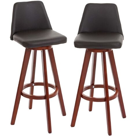 Lot de 2 tabourets de bar chaises comptoir rotatif en PVC marron et bois 040007456