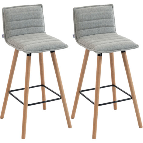 Lot de 2 tabourets de bar, chaises de bar, assise rembourrée, dossier et repose-pieds, 48 x 48 x 99,5 cm, gris