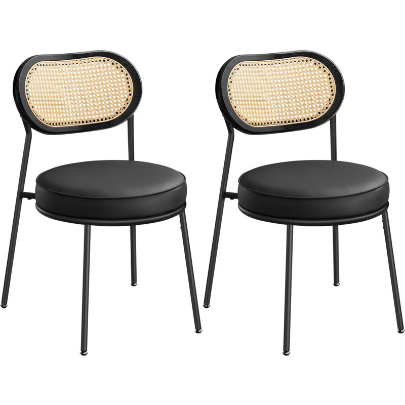 Vasagle - Lot de 2, Chaise de Cuisine, Style Boho, Dossier en Polyrattan, Similicuir, Rembourrée, pour la Cuisine et Le Salon, Noir