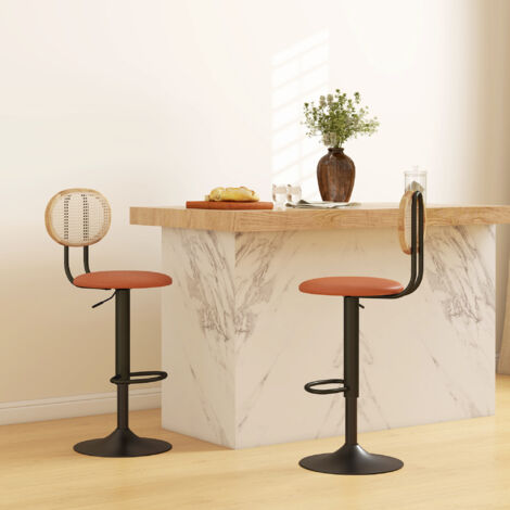 Lot de 2 tabourets de bar chaises de bar hauteur réglable avec dossier en rotin et repose-pieds, marronTabouret de bar