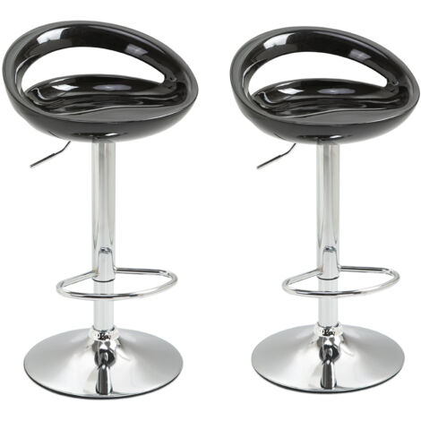 Lot de 2 tabourets de bar chaises de bar hauteur réglable dossier et repose-pieds pivotant à 360° 46x41x76-96cm noir-Noir