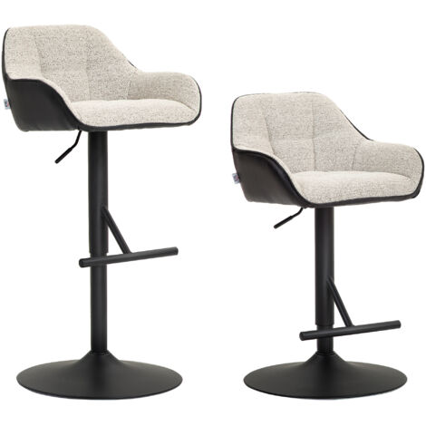 Lot de 2 tabourets de bar chaises de bar hauteur réglable tissu effet lin et base en acier 52,5 x 53 x 86,5-108 cm gris