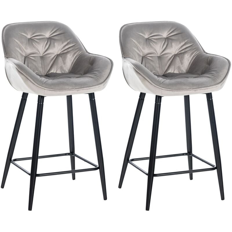 Décoshop26 - Lot de 2 tabourets de bar chaises hautes assise effet capitonnée en velours gris et métal noir 100004160