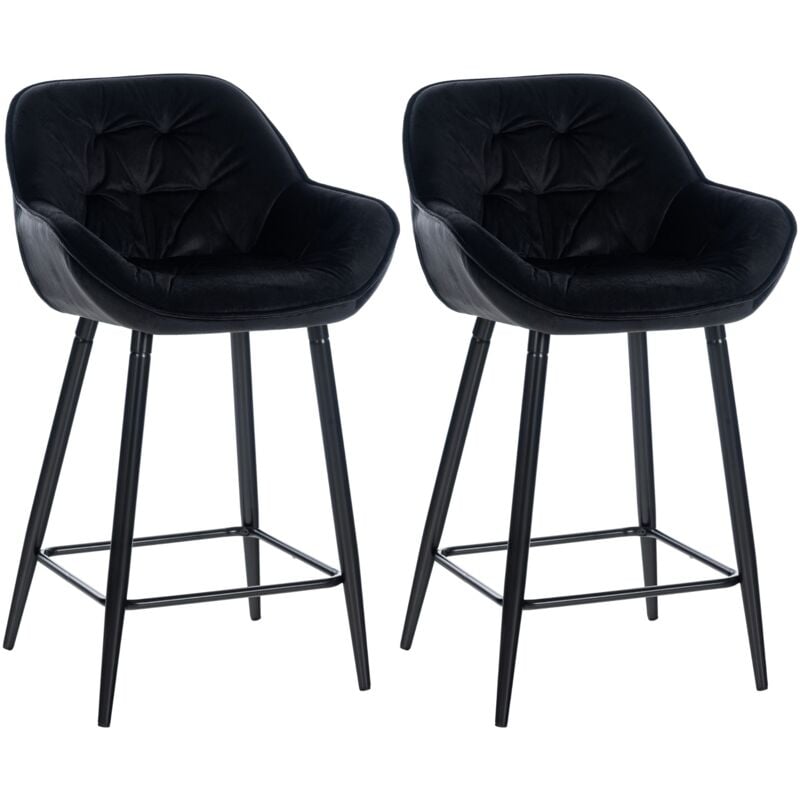 Décoshop26 - Lot de 2 tabourets de bar chaises hautes assise effet capitonnée en velours noir et métal noir 100004162