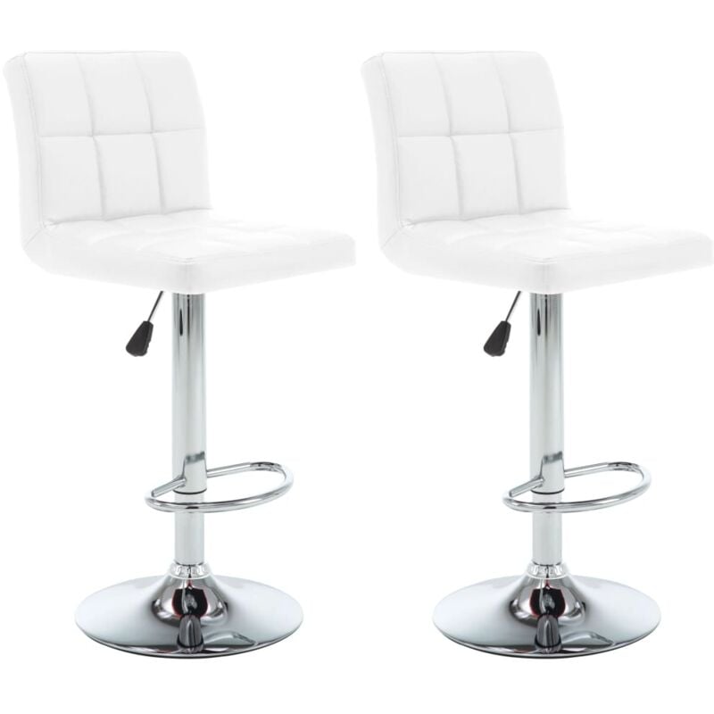 Décoshop26 - Lot de 2 tabourets de bar chaises hautes avec coutures carrées en pvc blanc DEC029612