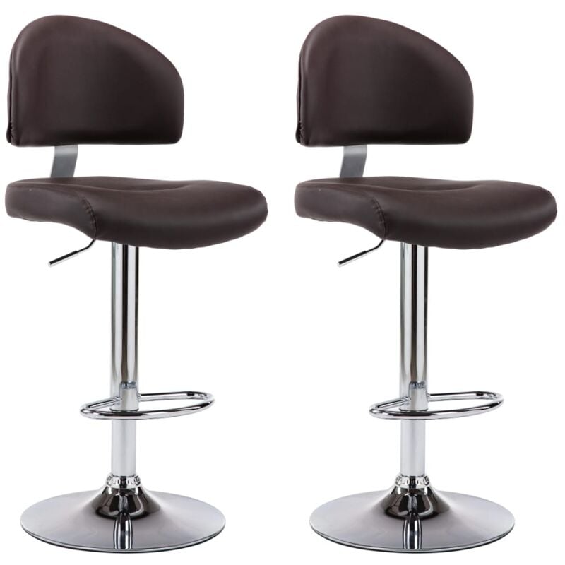 Décoshop26 - Lot de 2 tabourets de bar chaises hautes avec dossier en pvc marron et acier DEC029773