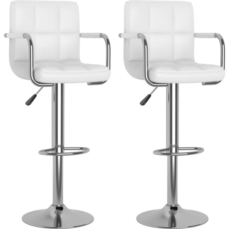 Lot de 2 tabourets de bar chaises hautes avec dossiers et accoudoirs en pvc blanc et acier DEC029613