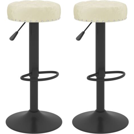 Lot de 2 tabourets de bar chaises hautes avec repose-pied intégré en velours crème DEC029668