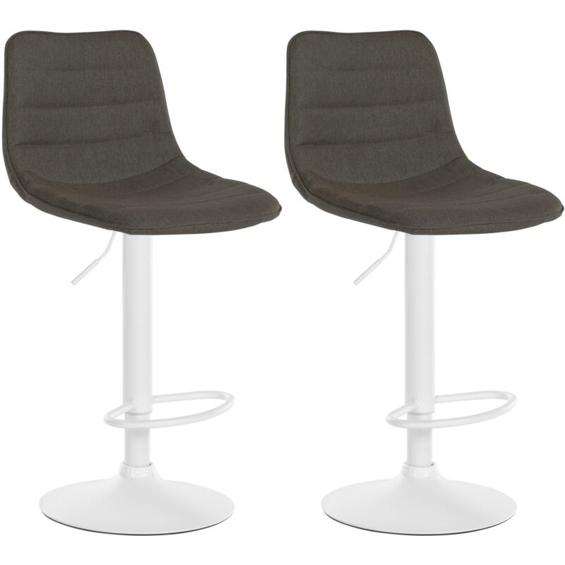 Décoshop26 - Lot de 2 tabourets de bar chaises hautes avec repose-pieds incurvé en tissu taupe structure métallique blanc 100004320