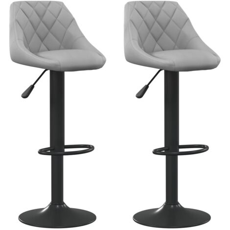 Lot de 2 tabourets de bar chaises hautes coutures losanges en velours gris clair et acier noir DEC029691