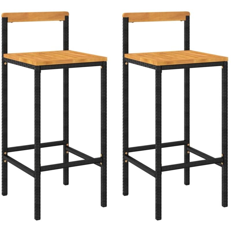 Décoshop26 - Lot de 2 tabourets de bar chaises hautes en résine tressée noir et bois d'acacia DEC029803