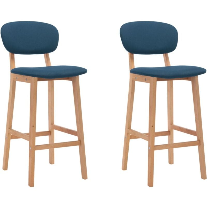 Décoshop26 - Lot de 2 tabourets de bar chaises hautes en tissu bleu pieds en bois de hêtre DEC029623