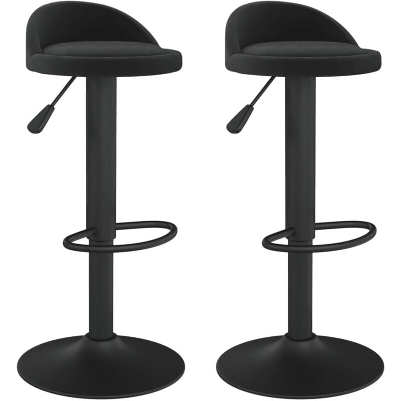 Décoshop26 - Lot de 2 tabourets de bar chaises hautes hauteur réglable en velours noir et acier DEC029833
