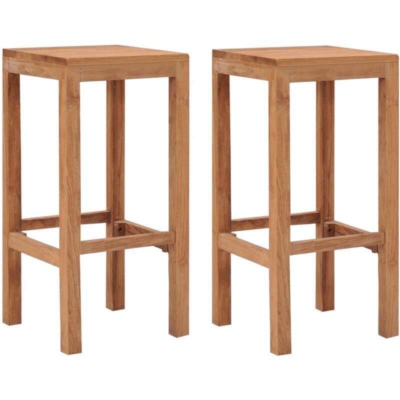 Décoshop26 - Lot de 2 tabourets de bar chaises hautes style rustique hauteur 75 cm en bois de teck DEC029641