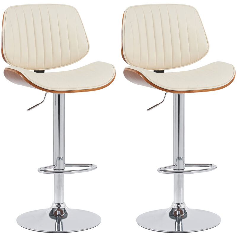 CLP - Lot de 2 tabourets de bar Clawson en similicuir Noyer / Crème Chrome