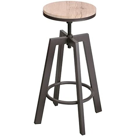 Lot de 2 Tabourets de Bar, Collection Factory, Bois, diam 43 hauteur 63/80 cm