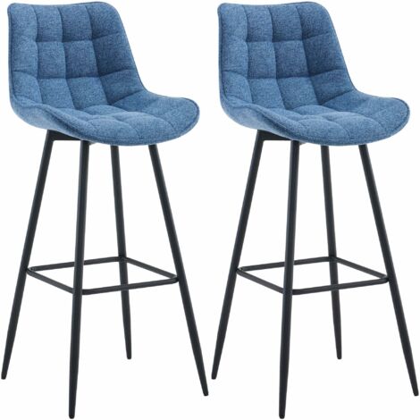 Lot de 2 tabourets de bar coutures décoratives carrées avec repose-pieds en tissu bleu quatre pieds en métal 100006598