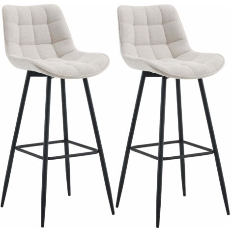 Lot de 2 tabourets de bar coutures décoratives carrées avec repose-pieds en tissu crème quatre pieds en métal 100006562