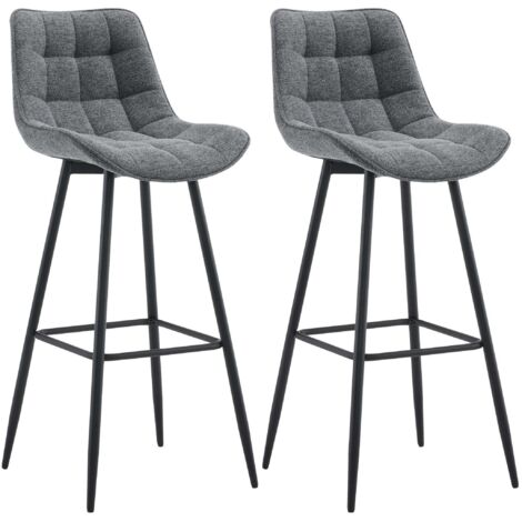 Lot de 2 tabourets de bar coutures décoratives carrées avec repose-pieds en tissu gris foncé quatre pieds en métal 100006536