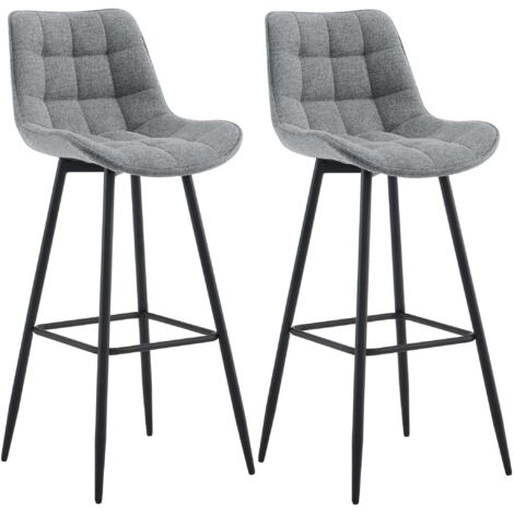 Lot de 2 tabourets de bar coutures décoratives carrées avec repose-pieds en tissu gris quatre pieds en métal 100006387
