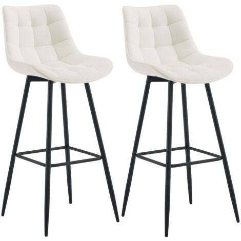 Lot de 2 tabourets de bar coutures décoratives carrées avec repose-pieds en velours crème quatre pieds en métal 100006281
