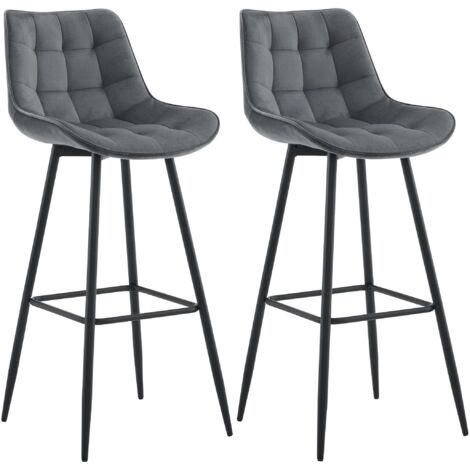Lot de 2 tabourets de bar coutures décoratives carrées avec repose-pieds en velours gris foncé quatre pieds en métal 100006217