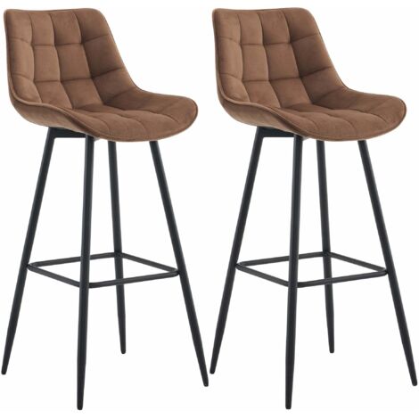 Lot de 2 tabourets de bar coutures décoratives carrées avec repose-pieds en velours marron quatre pieds en métal 100006761