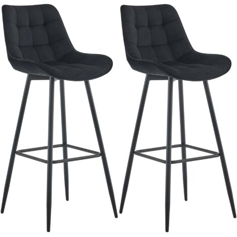 Lot de 2 tabourets de bar coutures décoratives carrées avec repose-pieds en velours noir quatre pieds en métal 100006537
