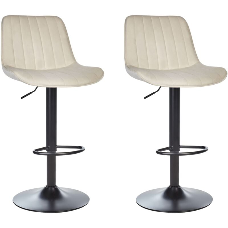 Beliani - Lot de 2 Tabourets de Bar Cuisine Pivotante à Hauteur Ajustable en Velours Beige Clair Dubrovnik