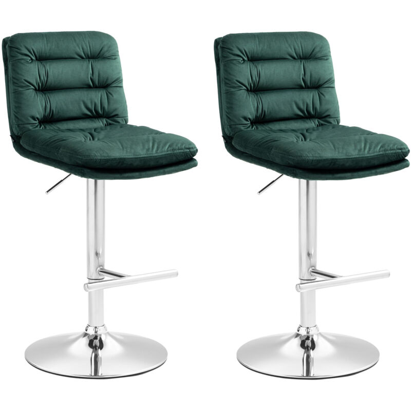CLP - Lot de 2 tabourets de bar Damar velours Vert Chrome