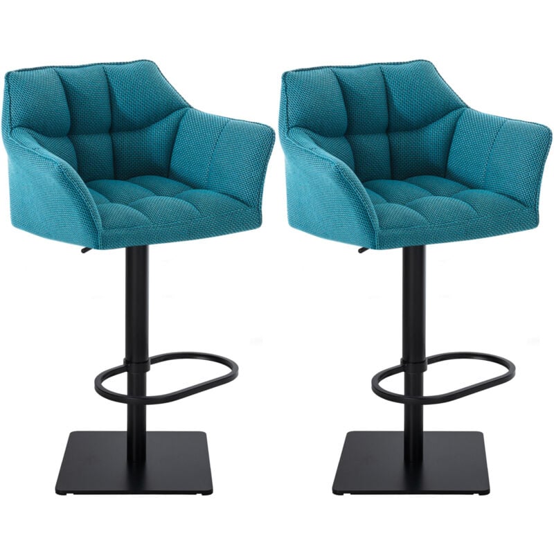 CLP - Lot de 2 tabourets de bar Damaso en tissu Noir Turquoise