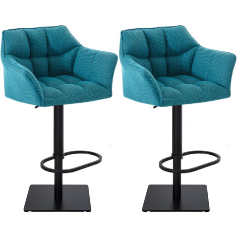 Lot de 2 tabourets de bar Damaso en tissu Noir Turquoise