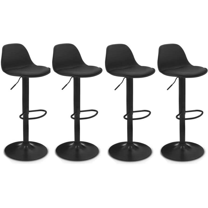 Lot de 4 tabourets de bar KARL design noir pied noir