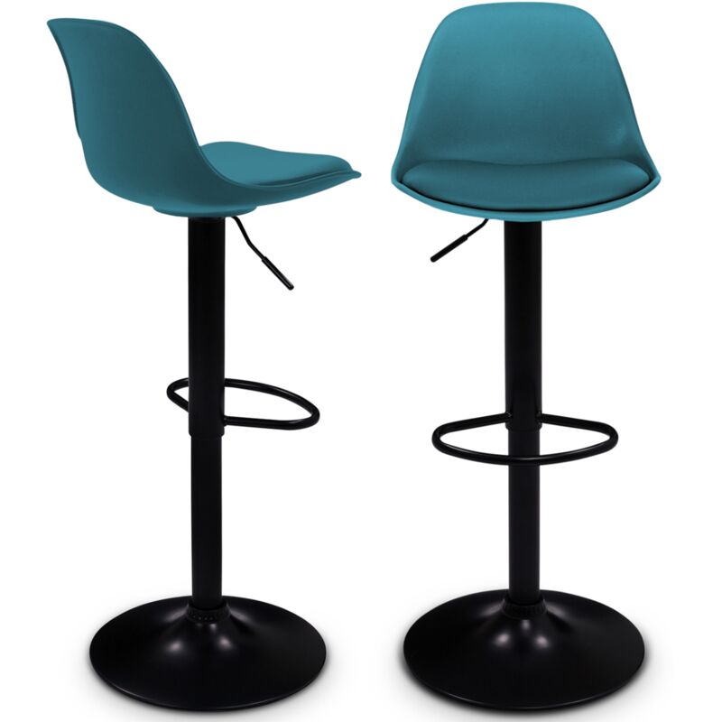 Idmarket - Lot de 2 tabourets de bar karl design bleu canard pied noir