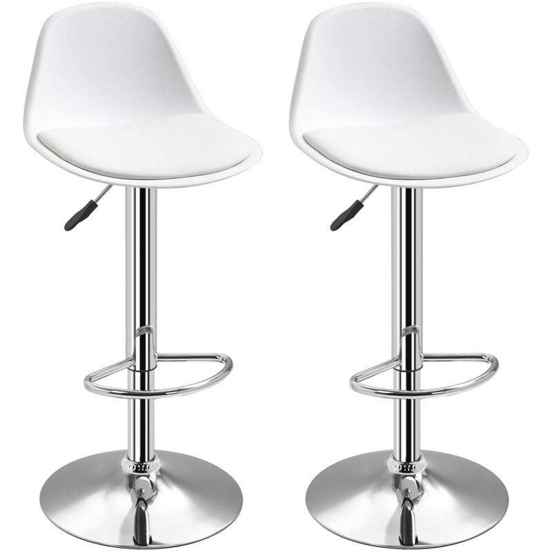 Homcom - Lot de 2 tabourets de bar design - chaises hautes cuisine réglables pivotantes - acier chromé blanc