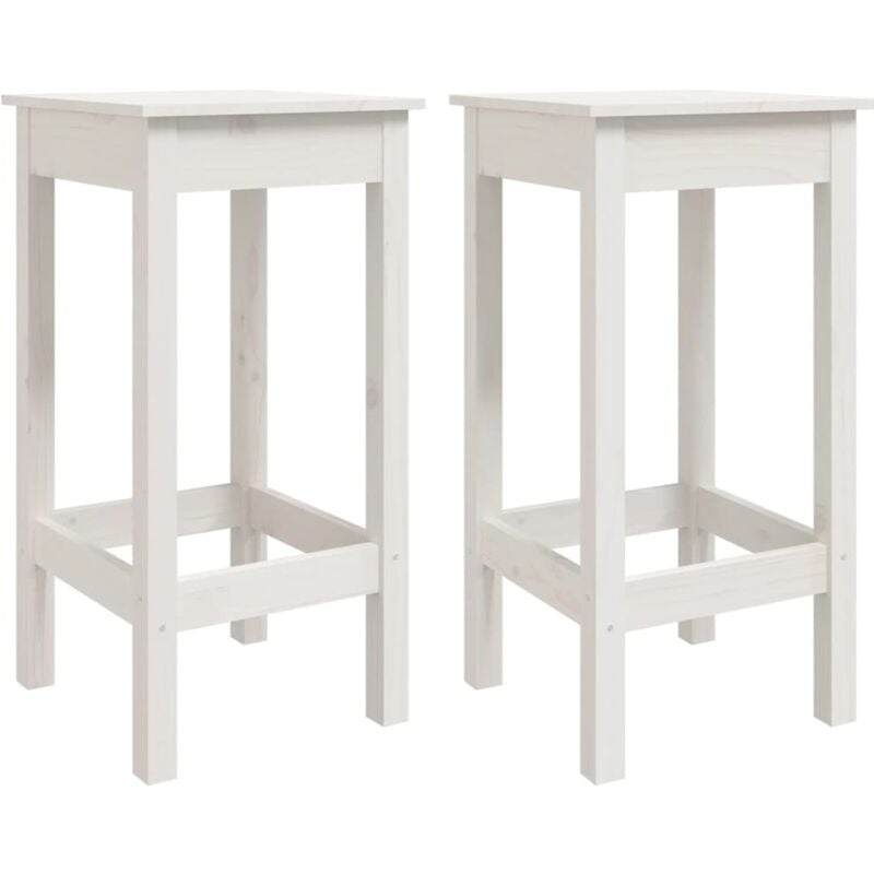 Décoshop26 - Lot de 2 tabourets de bar design classique avec repose-pieds 40x40x78 cm en bois de pin blanc DEC025182