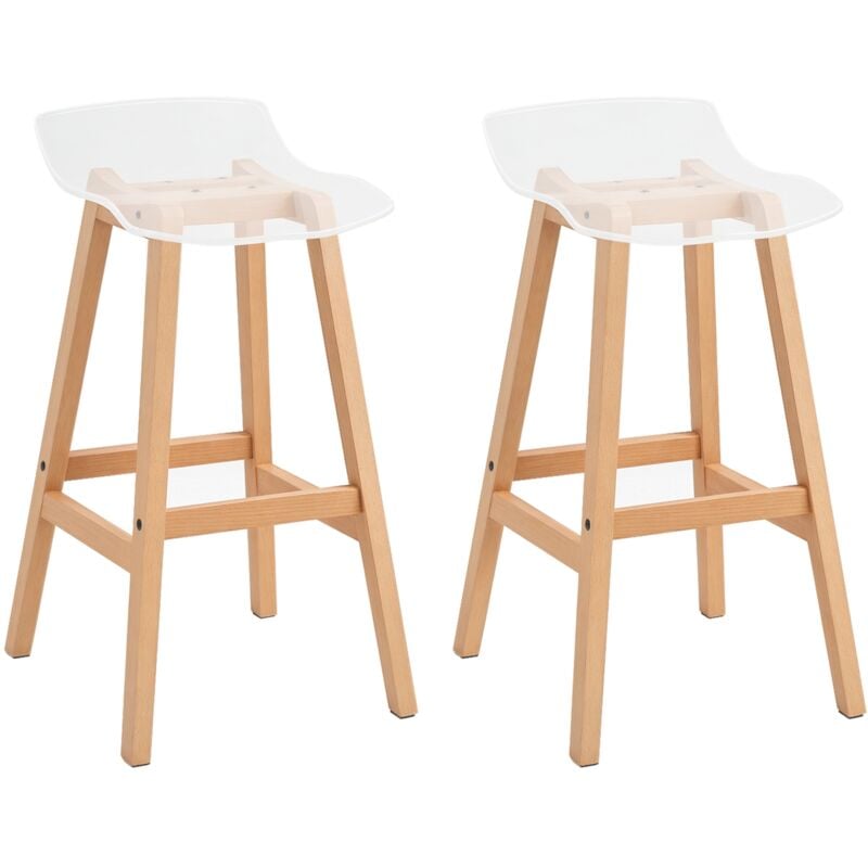 Homcom - Lot de 2 tabourets de bar design contemporain bois de hêtre assise acrylique transparent
