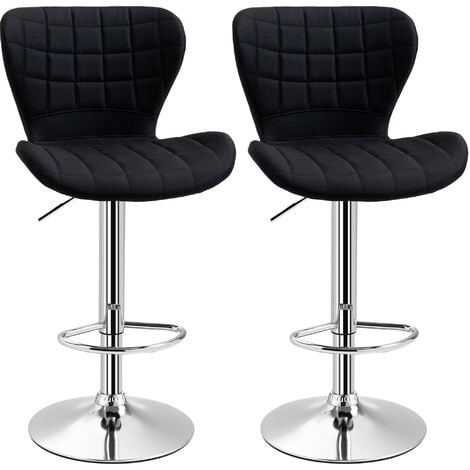 Lot de 2 tabourets de bar design contemporain hauteur d'assise réglable 59-81 cm pivotant 360° lin noir