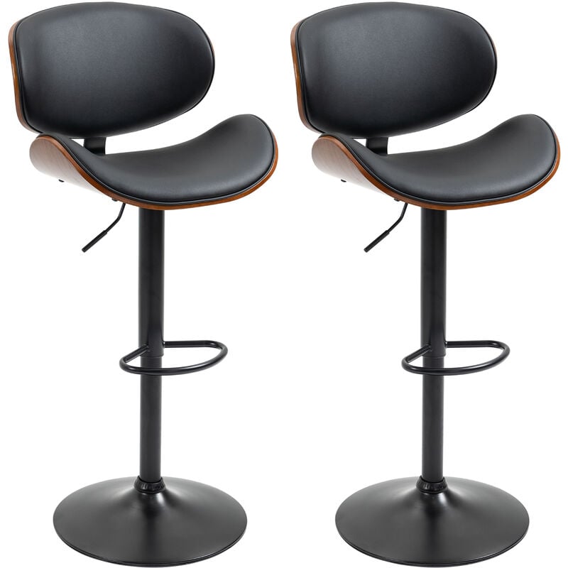 Homcom - Lot de 2 tabourets de bar design contemporain hauteur d'assise réglable 62-82 cm pivotant 360° bois revêtement synthétique noir