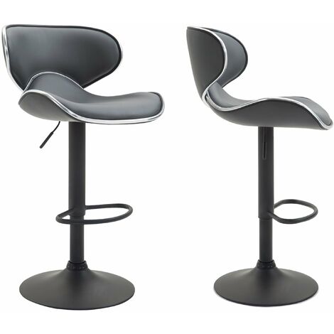 Lot de 2 tabourets de bar design contemporain pieds en métal noir assise en synthétique gris 100000340