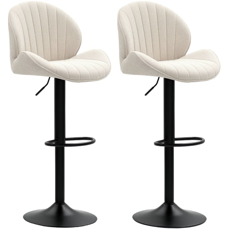 Homcom - Lot de 2 tabourets de bar design coquillage pivotants réglables acier noir tissu chenille beige