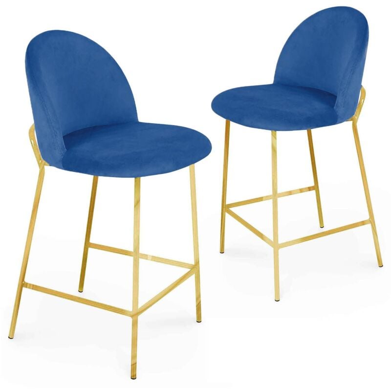 ARABEL - Lot de 2 tabourets de bar design en velours bleu ARABEL