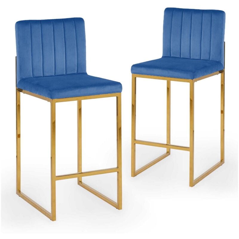 Deco In Paris - frida - Lot de 2 tabourets de bar design en velours bleu frida